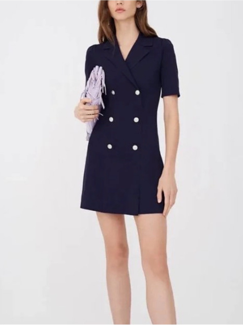 Maje Ralazer Double-Breasted Dress in Navy Marine